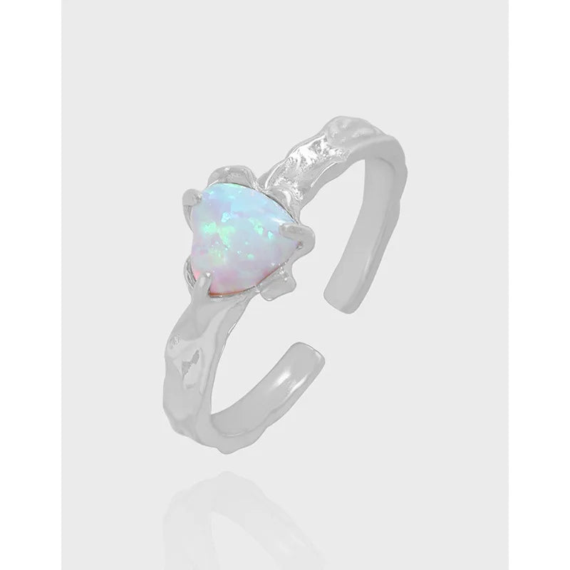925 Sterling Silver Design wrinkled texture Opal stone ring irregular ring