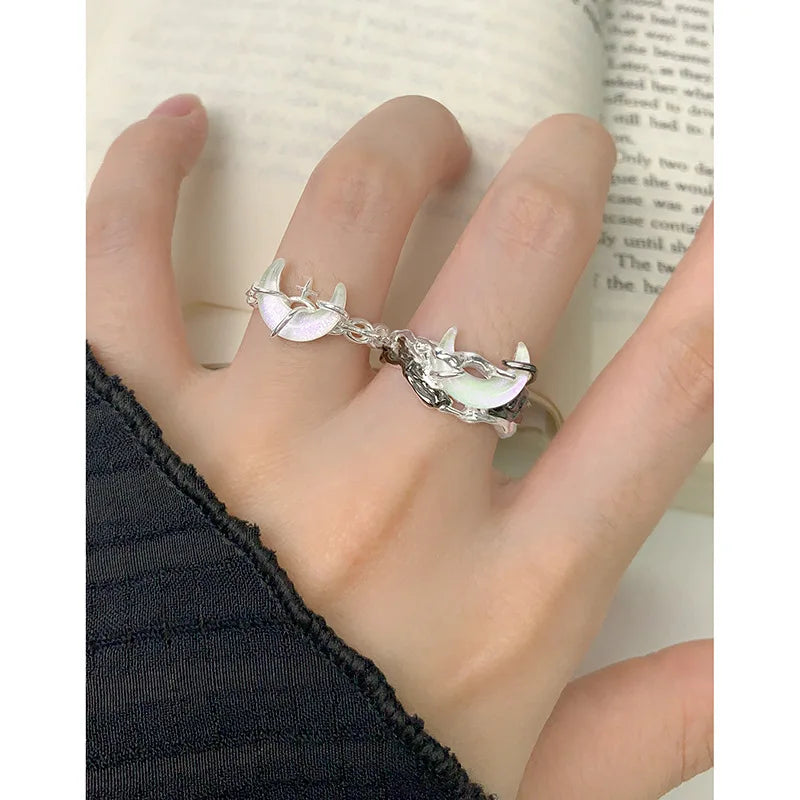  S925 Sterling Silver Sun Moon Star Pure Silver Ring Plated with Color Separation, Cold and Premium