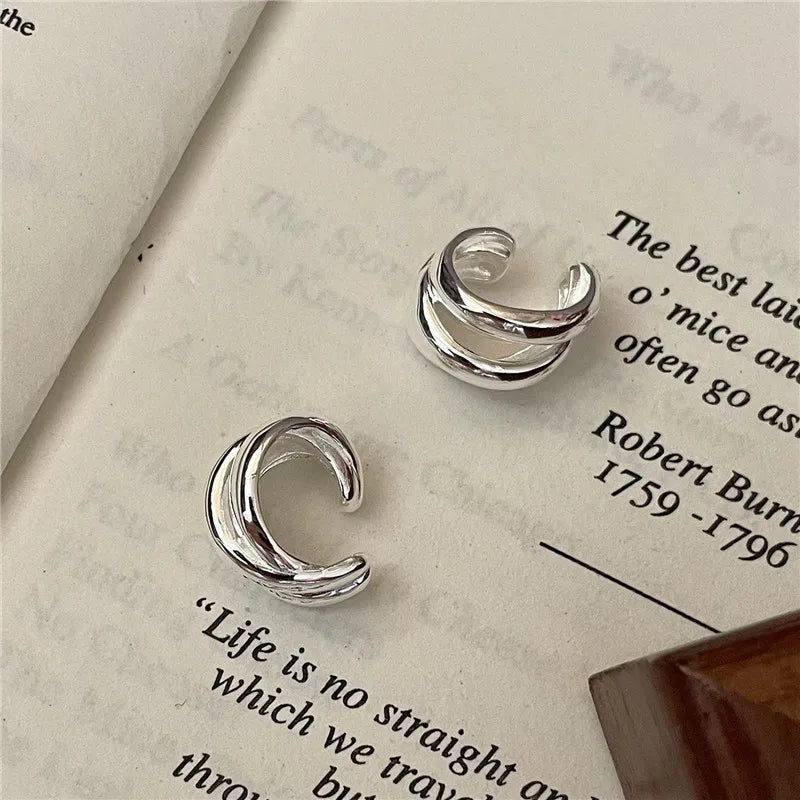 1 pcs S925 pure silver Korean fashion three-layer ear clip Korean fashion heavy industry simple basic ear accessory