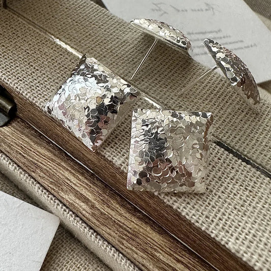 925 Sterling Silver Retro crushed ice earrings, geometric square, fashionable and personalized ear accessories