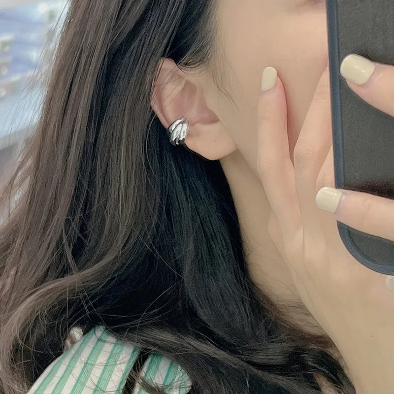 1 pcs S925 pure silver Korean fashion three-layer ear clip Korean fashion heavy industry simple basic ear accessory