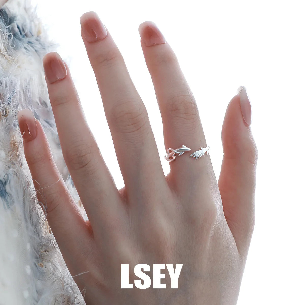 Simple INS 925 sterling silverPisces Chasing the Wave Lover Ring Sterling Silver Original Simple Pair Ring Valentine's Day Gift