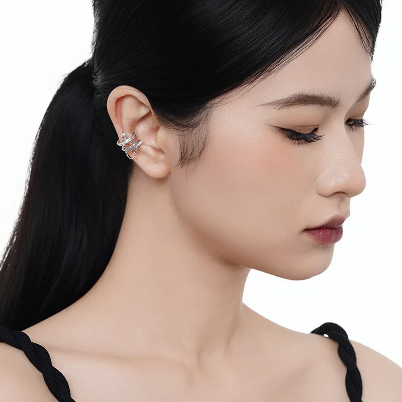 1 pcs S925 sterling silver Butterfly CZ Charm Clip Earrings For Women Wedding Party Jewelry Ear Cuff