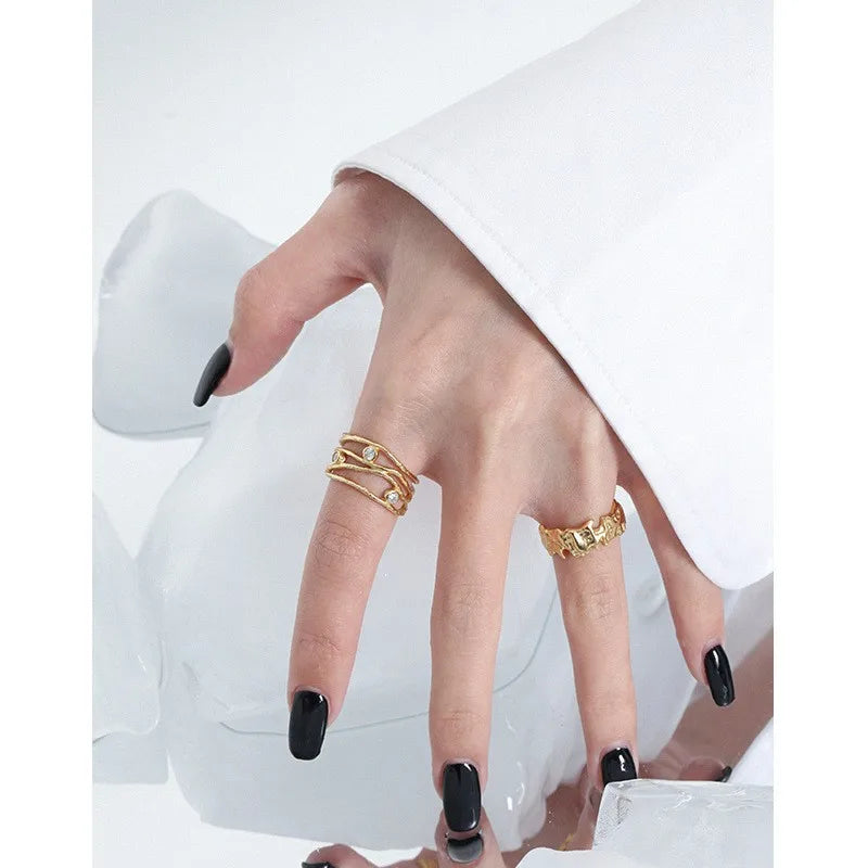 Versatile irregular texture S925 sterling silver open-end ring