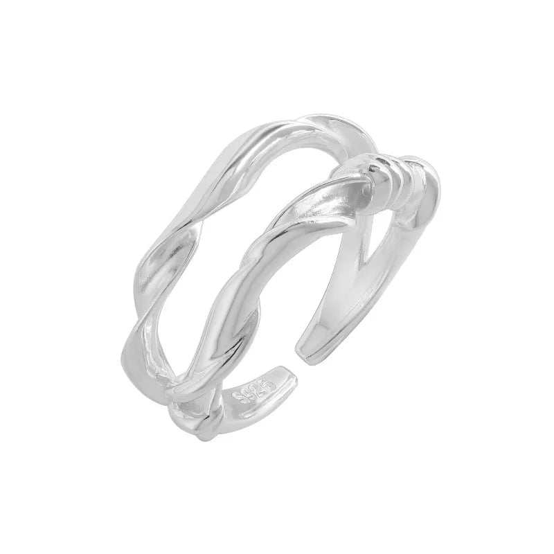  S925 Sterling Silver Twist Geometric Ring Female Simple Unique Design Fashion Adjustable Jewelry