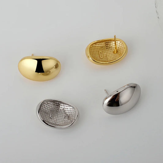 Simple S925 Sterling Silver Smooth Big Oval Stud Earrings for Women Exaggerated Hollow Ball Geometric Ear Buckle Earring Jewelry