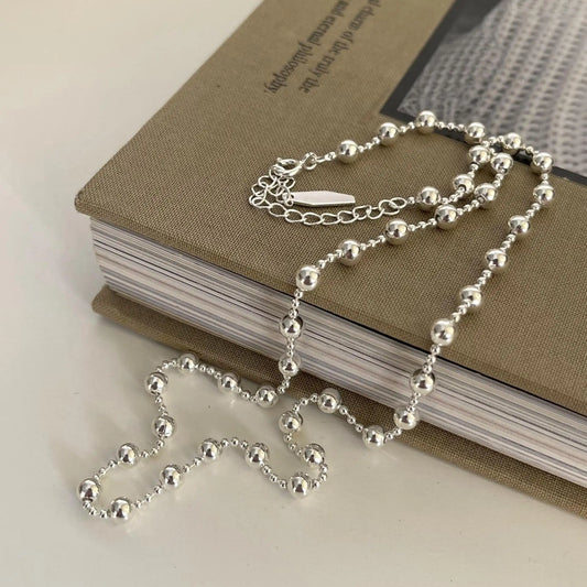 SHANICE S925 Sterling Silver  Simple Generous Chic Clavicle Bead Chain Necklace 925 Sterling Silver Beads Necklaces For Women