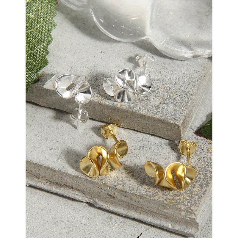 100% 925 Sterling Silver Minimalist design with geometric ruffle hem skirt stud earrings