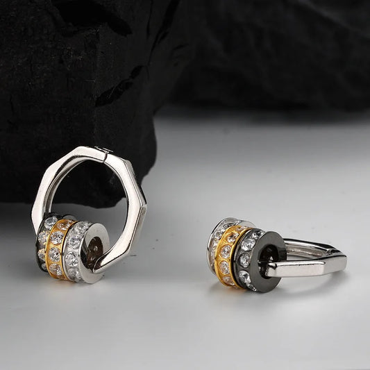 1 pcs S925 sterling silver eometric Circle Ear Buckle Women's Fashionable Super Sparkling Zircon Color blocked Earrings