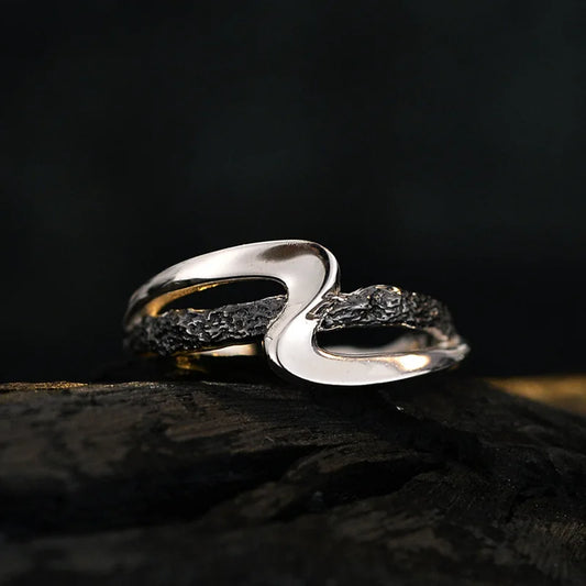 Z-shaped Design Two tone Ring Neutral Ins Wind Burnt Wrinkle Texture S925 Pure Silver Original Design
