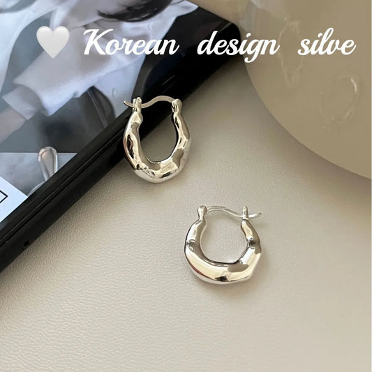 925 Sterling Silver Geometric texture pattern earrings, niche high-end earrings