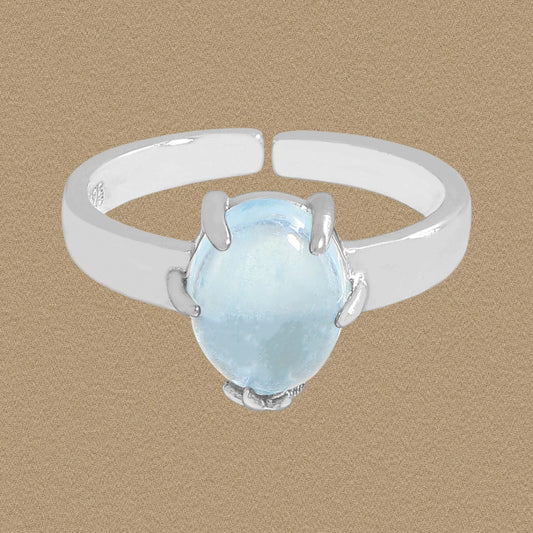  S925 Sterling Silver Ring For Women Fine Jewelry Finger Adjustable Open Vintage Blue Stone Ring For Party Birthday Gift