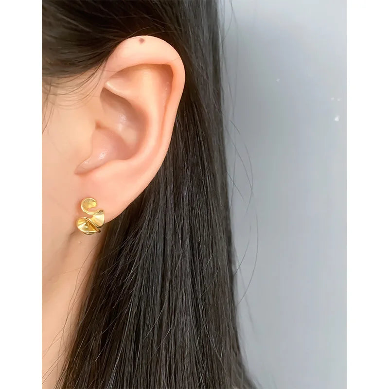 100% 925 Sterling Silver Minimalist design with geometric ruffle hem skirt stud earrings