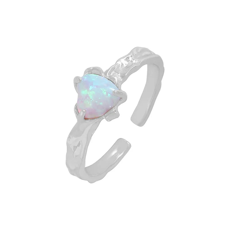 925 Sterling Silver Design wrinkled texture Opal stone ring irregular ring
