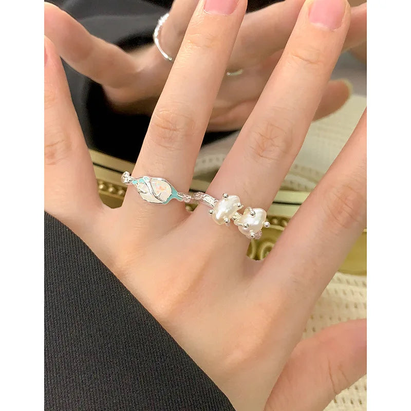 100% Authentic 925 sterling silver Original Light Luxury Design Opal Pure Silver Light Blue Drip Glue Ring