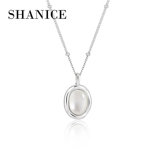 SHANICE  Natural White Shellfish Pendant Necklace 100% 925 Sterling Silver Sparkling Wedding Party Jewelry
