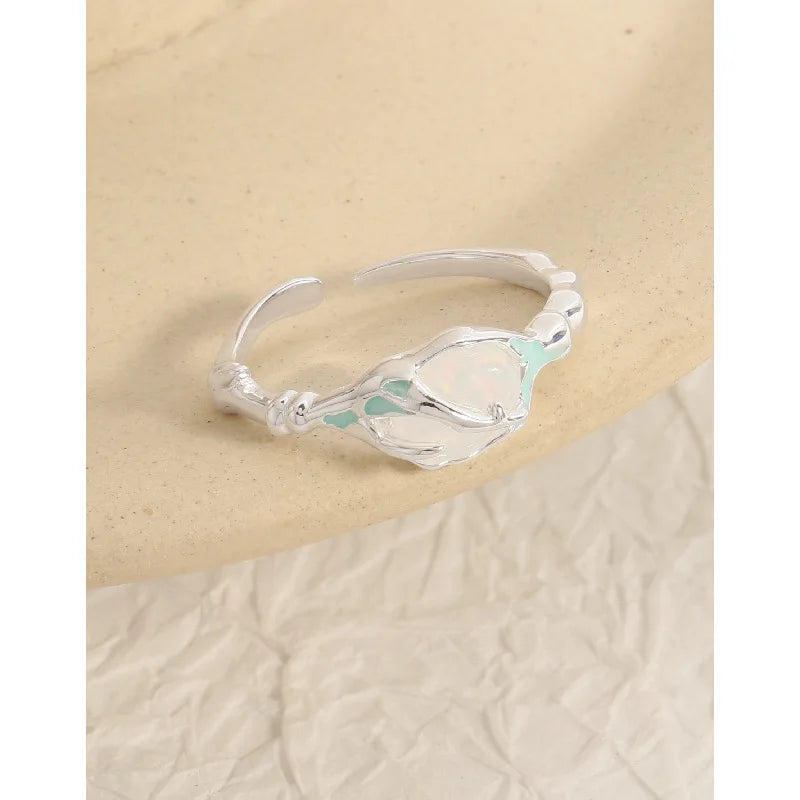 100% Authentic 925 sterling silver Original Light Luxury Design Opal Pure Silver Light Blue Drip Glue Ring