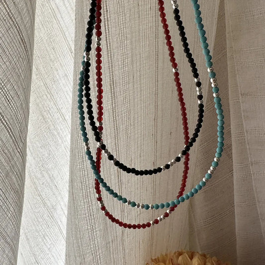 100% S925 Sterling Silver Beaded necklace for Instagram blogger wearing single item agate and turquoise, stackable
