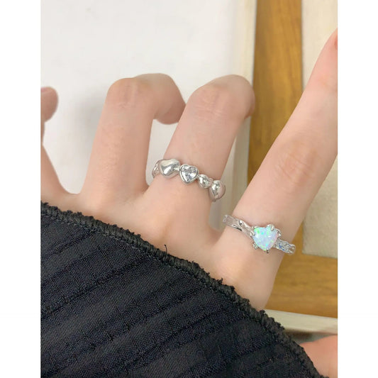 925 Sterling Silver Design wrinkled texture Opal stone ring irregular ring