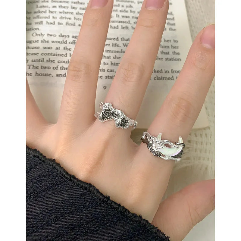  S925 Sterling Silver Sun Moon Star Pure Silver Ring Plated with Color Separation, Cold and Premium