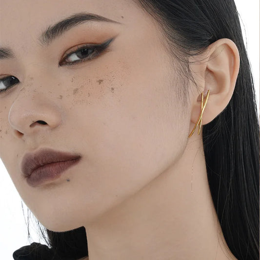 Simple S925 pure silver handmade round wire wrapped earrings for women, ins personality versatile jewelry.