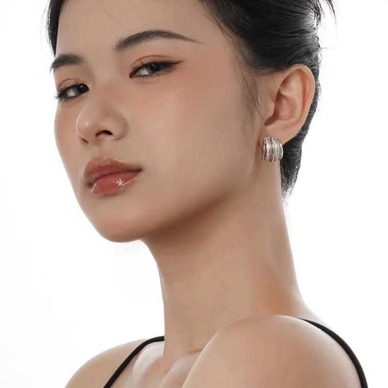 1 Pcs S925 Pure Silver Hoop Earrings for Women Paved Dazzling CZ Stone Luxury Trendy Female Circle Earrings Statement Jewelry