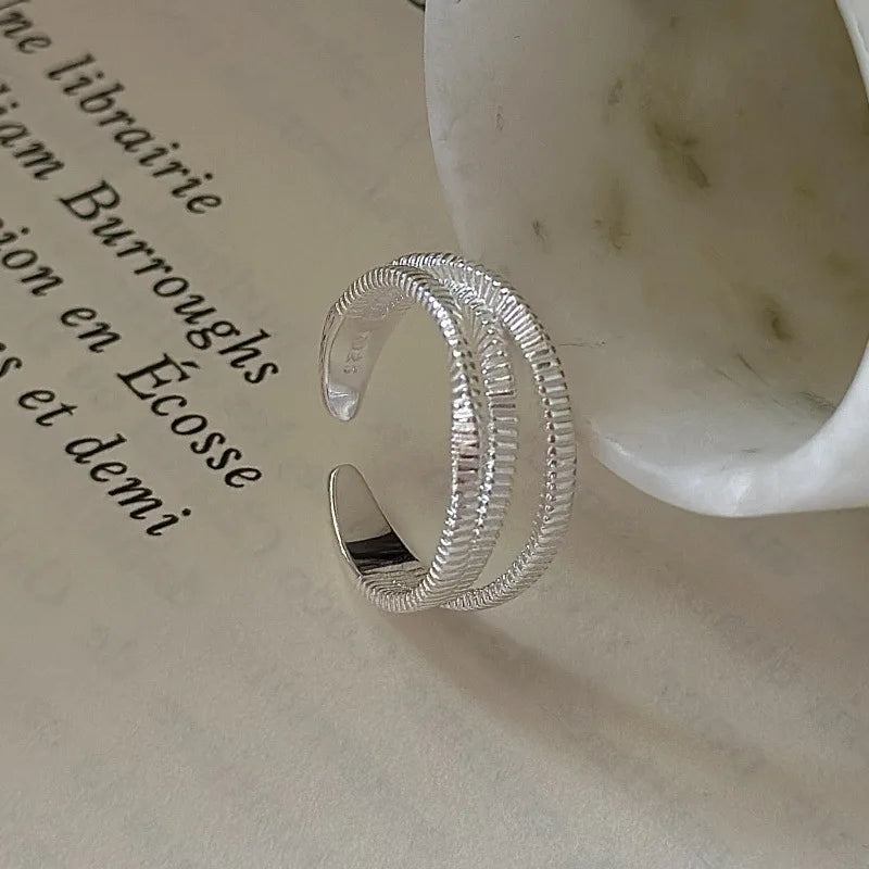  S925 Sterling Silver Vintage woven texture ring, Korean style fashion, simple retro ring