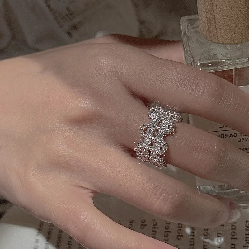  S925 Sterling Silver Vintage beaded simple ring, Korean style fashionable sparkling ring wholesale