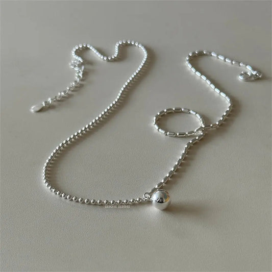 SHANICE  S925 Sterling Silver Beads Curb Chain Pendant Necklaces Women Girls Jewelry Kolye Collares Collier Ketting