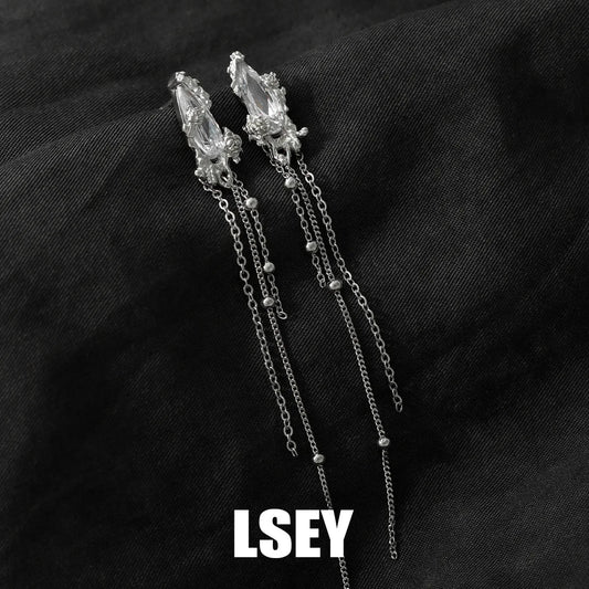 925 Sterling Silver Rose waterdrop diamond earrings, pure silver original design, zircon long tassel earrings