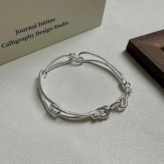 100% S925 Sterling silver Buckle blogger hot push hand ring Korean style simple and fashionable jewelry bracelet