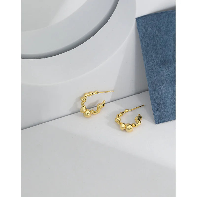 100% 925 Sterling Silver Minimalistic Geometric irregular C Shape Stud Earrings For Women Personality Wild Ins Elegant