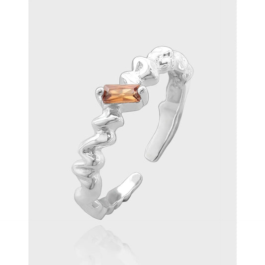  S925 Sterling Silver Irregular folds Open Ring Wide Statement Resizable Women Fine Jewelry