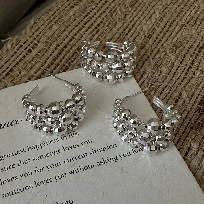 100% 925 Sterling Silver Vintage beaded stud earrings design gradient sparkling fashion accessories wholesale