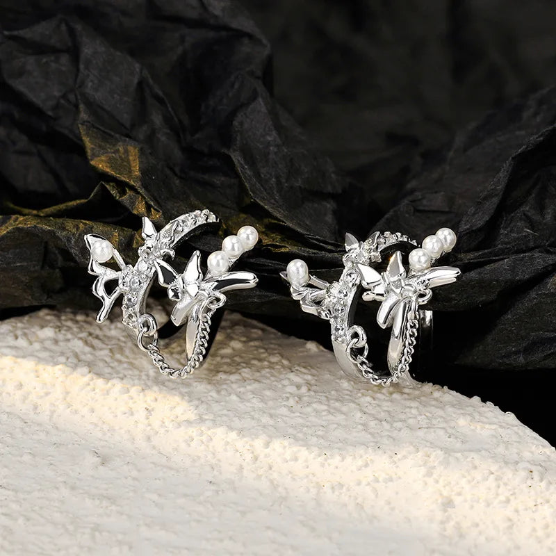 1 pcs S925 sterling silver Butterfly CZ Charm Clip Earrings For Women Wedding Party Jewelry Ear Cuff