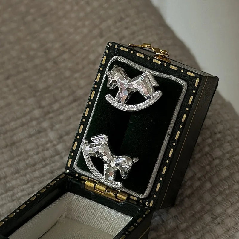 100% 925 Sterling Silver Crushed Ice Pony Earrings Korean Style Simple Basic Ear Accessories