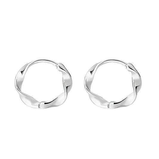 100% S999 Silver Mobius Ring Ear Buckle with Simple Design and Versatile Earrings, Captive Earrings, Earholes for Sleeping,