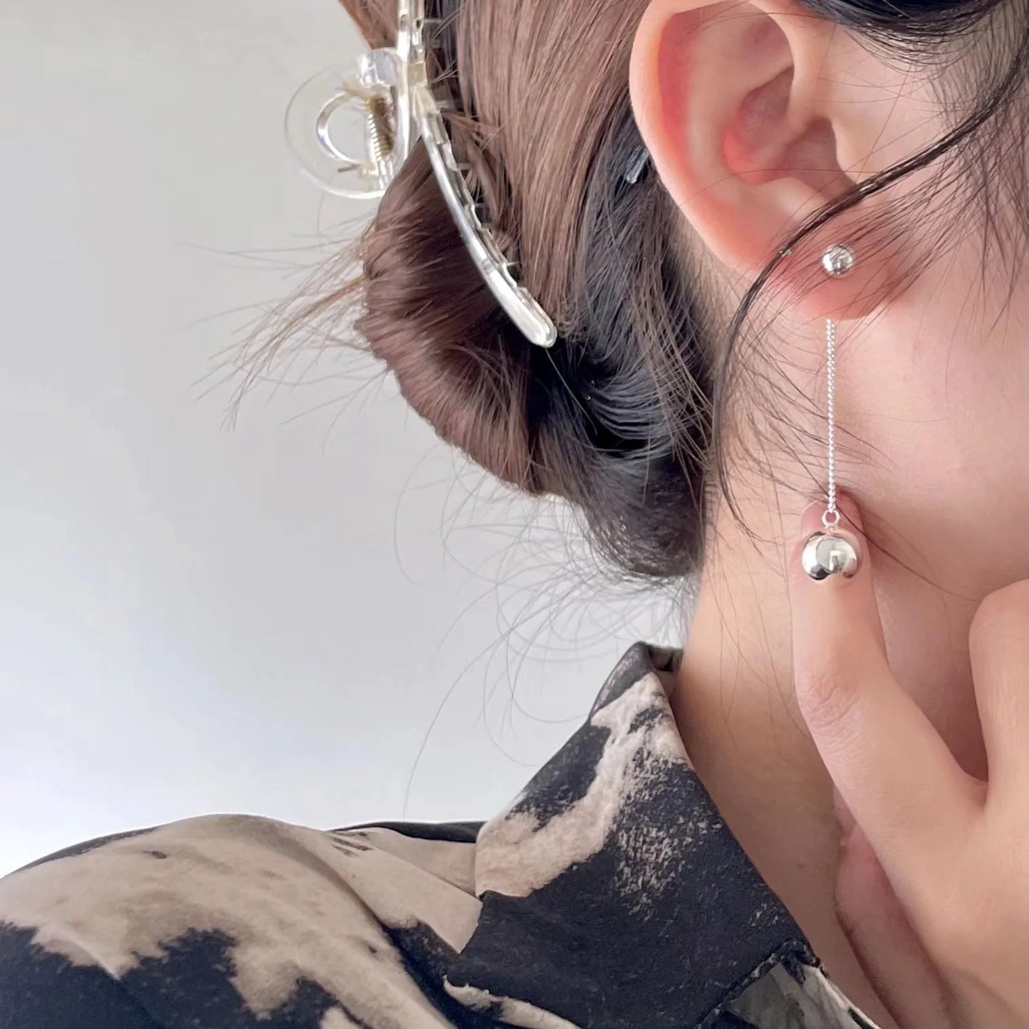 1 pcs 925 Sterling Silver  Beads Line Tassel Earrings For Women French Light Luxury Niche High Sense Of Temperament Net Red