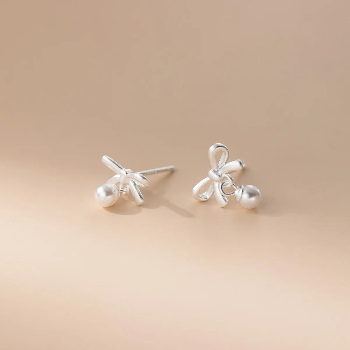 100% 925 Sterling Silver Pearl Earrings for Women Bow Earrings Women Ribbon Stud Earrings Jewelry Gift