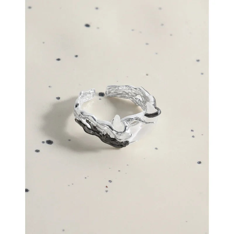  S925 Sterling Silver Sun Moon Star Pure Silver Ring Plated with Color Separation, Cold and Premium