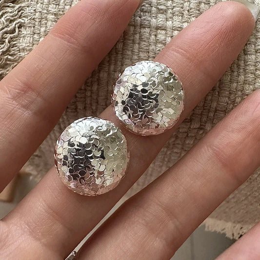 925 Sterling Silver Crispy Ice Simple Earrings Korean style Simple Fashion Retro Round Earrings