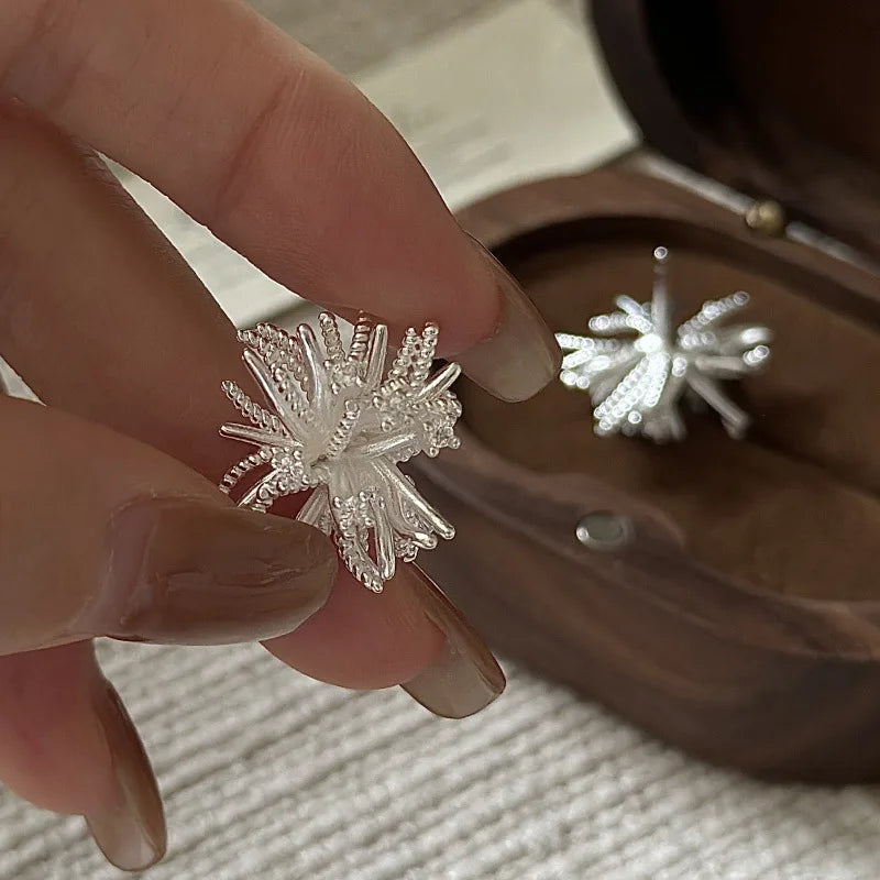 100% 925 Sterling Silver Flower earrings with Korean style, simple, retro and fashionable ear accessories