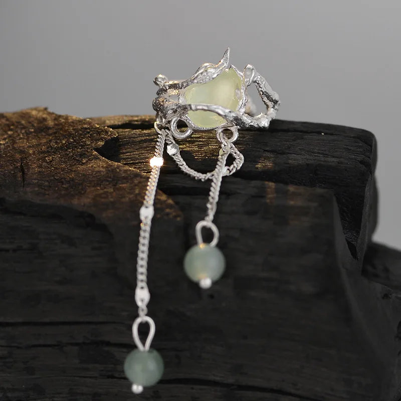 100% 925 Sterling Silver Grape stone ear clip for women without ear holes, tassel shaped pattern ear clip