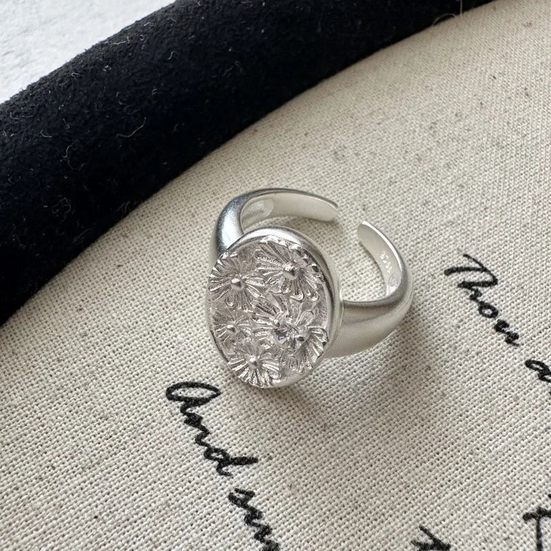  S925 Sterling Silver Zircon small flower simple ring Korean version Korean style retro ring wholesale