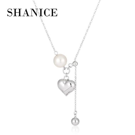 SHANICE  S925 Sterling Silver Heart Pendant Necklace with Shell Pearl Elegant Women Wedding Promise Choker Jewelry