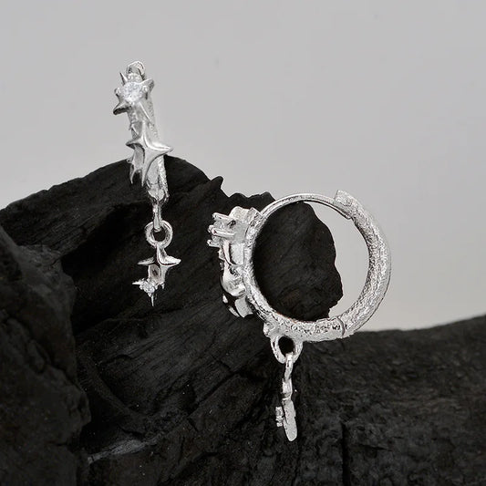 1 pcs S925 Sterling Silver  Starry Earrings with Women's Short Hoop Earrings and Matte Texture