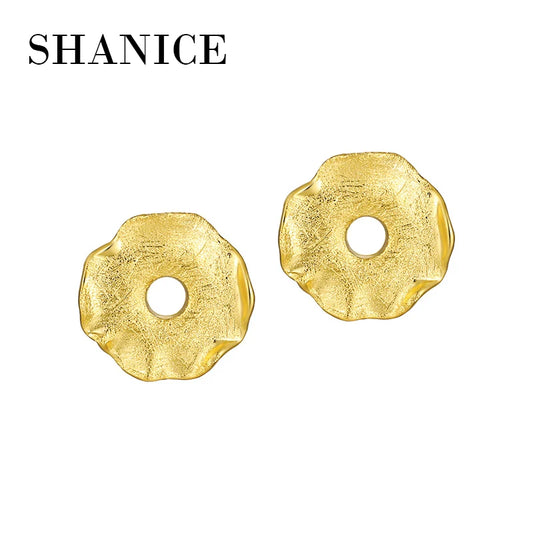 SHANICE Sweet S925 sterling silver Wrinkled edge brushed round earrings female original ins geometric hollow earrings