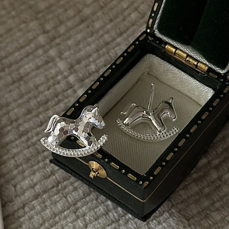 100% 925 Sterling Silver Crushed Ice Pony Earrings Korean Style Simple Basic Ear Accessories