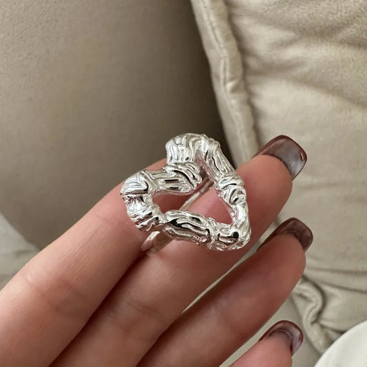 925 Sterling Silver Exaggerated Large Hollow Double Hearts Finger Ring for Women Trendy Big Accessories