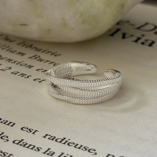  S925 Sterling Silver Vintage woven texture ring, Korean style fashion, simple retro ring